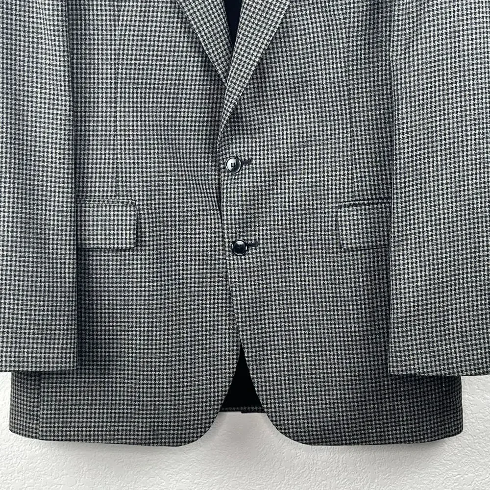 Vintage 80s 90s Haggar Black Tan Houndstooth Tweed Blazer Sport Coat 42L USA